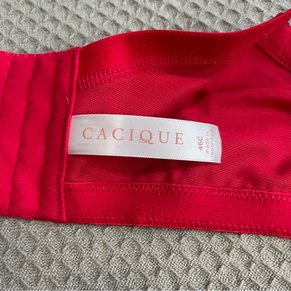 New Cacique Boost Plunge Bra 46C Red Lace Overlay Underwire Modern - Picture 8 of 8